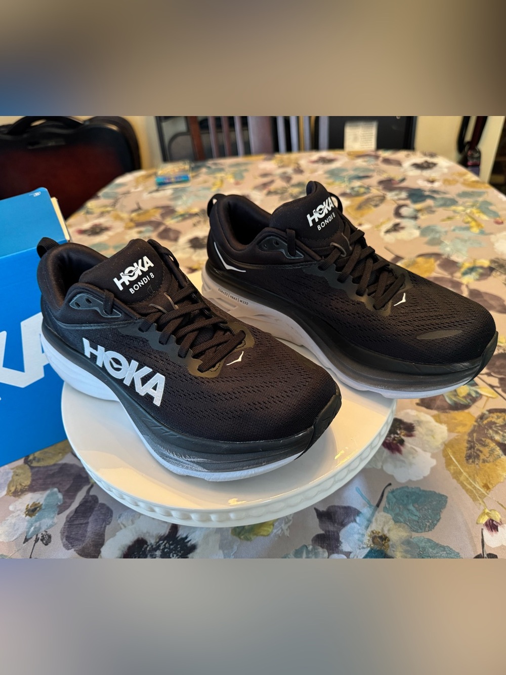 Hoka Women’s Bondi 8 Black and White Running Shoes - Picture 2 of 8